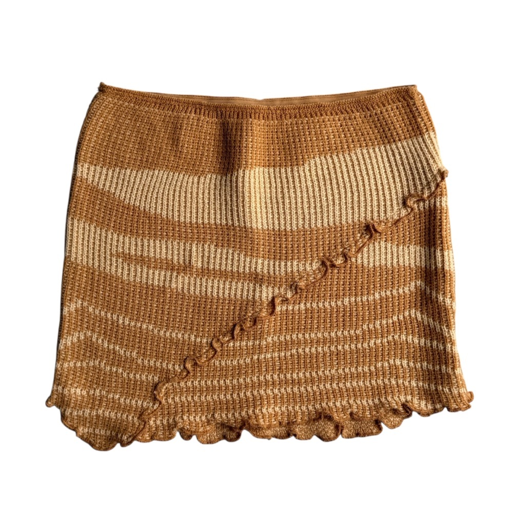 Tiger Mist Textured Knit Tan and Cream Mini Skirt S
